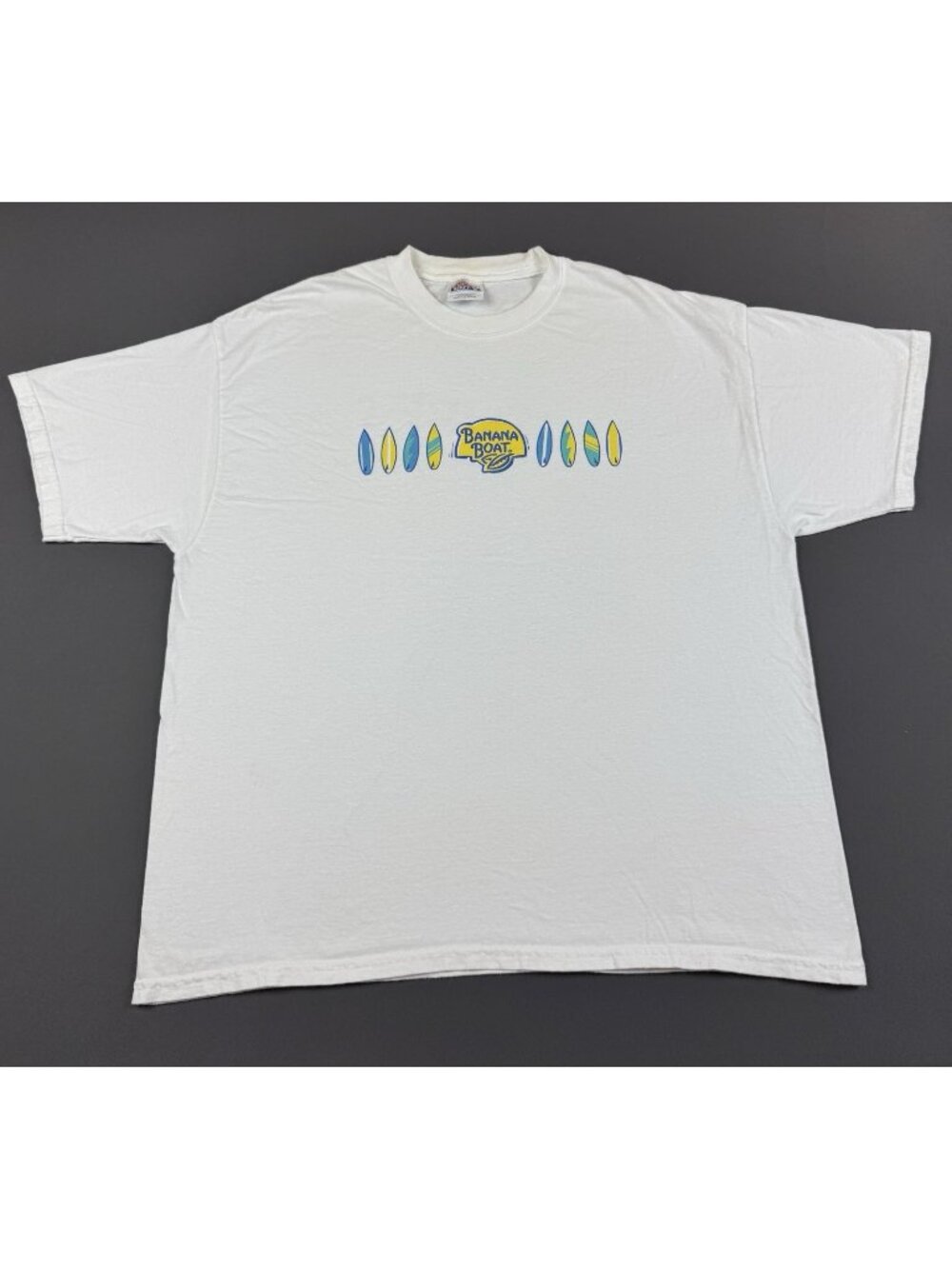 Rare Vintage 90s Banana Boat Beach Surf Sun Screen Promo Hanes Beefy White Shirt